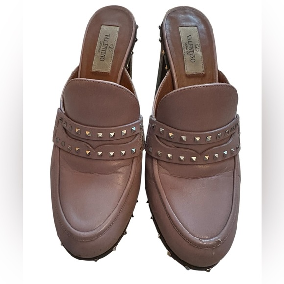 Valentino Brown Studded Leather Mules size 38 - Picture 1 of 13